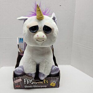 New Feisty Pets Glenda GlitterPoop Plush White Unicorn Golden Horn Purple Mane